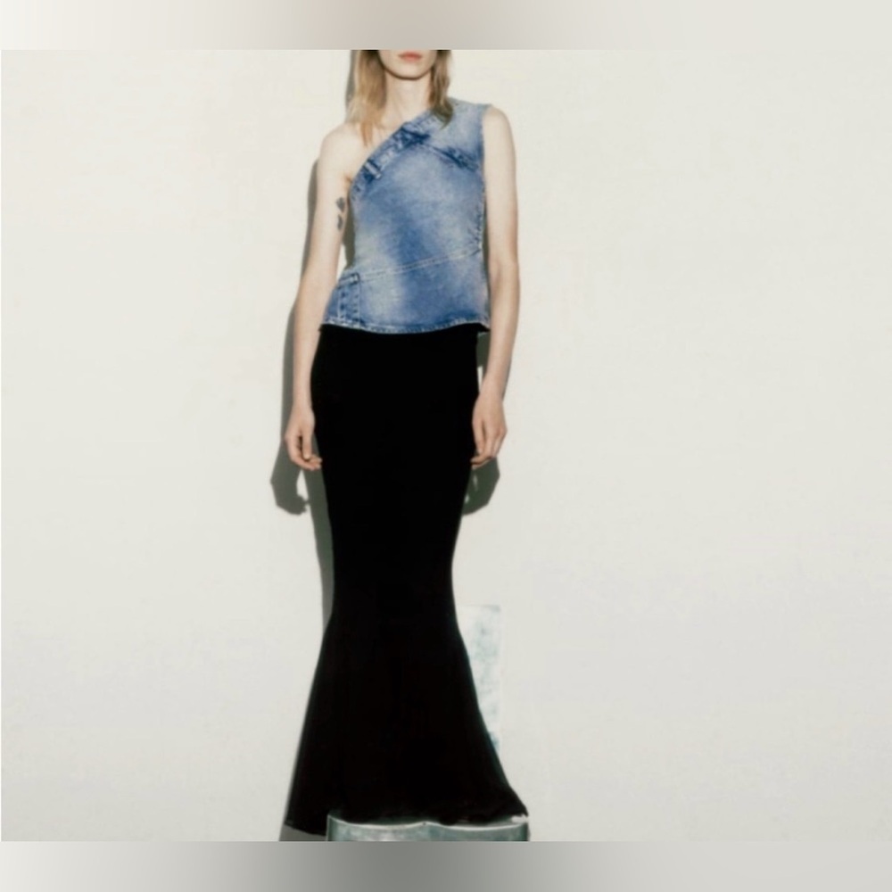 Zara Asymmetric One-Shoulder Denim Top Women Size S NWT